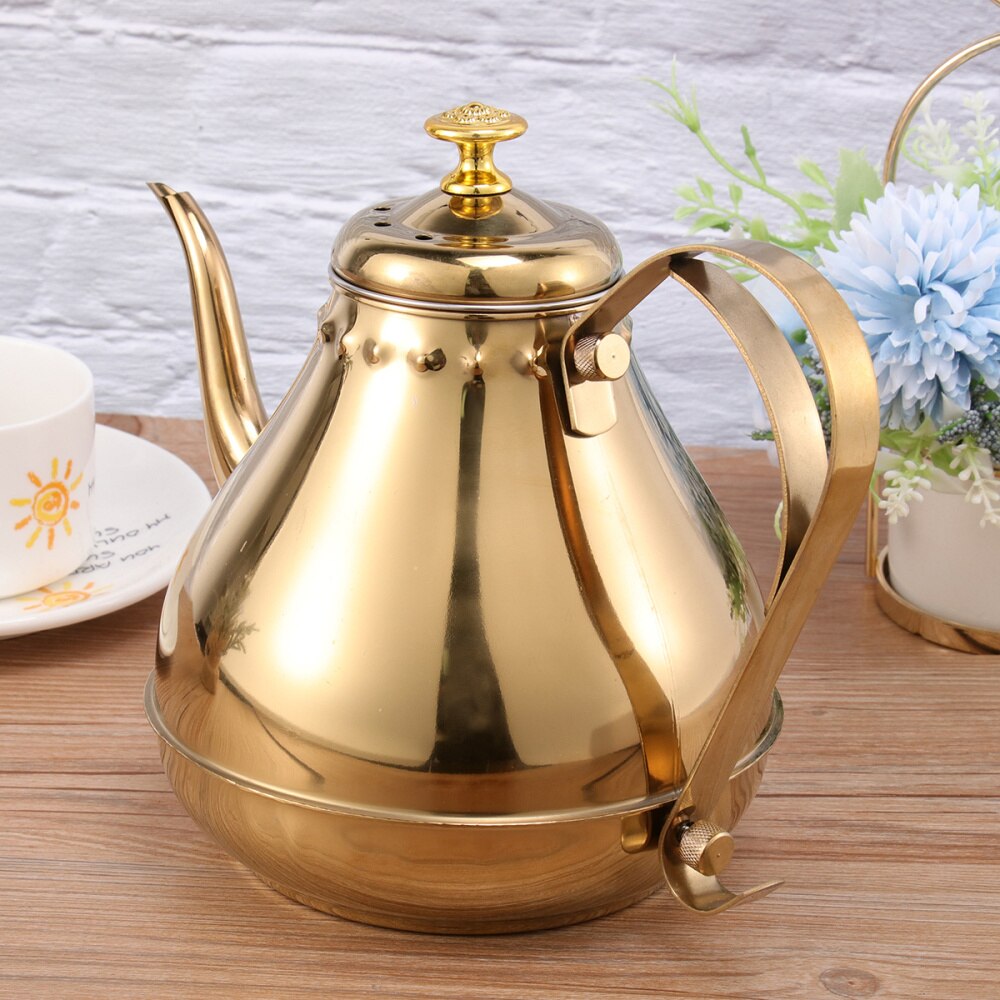 1.2L Stainless Steel Kettle Long Mouth Water Heater Tea Coffee Tableware for Home Office (Golden): Golden 1