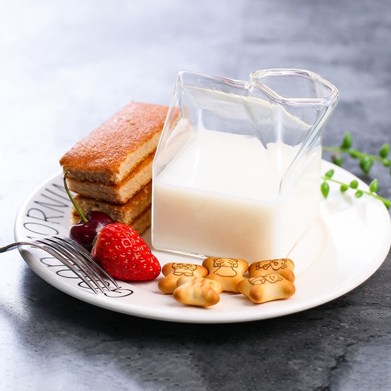 1 Piece 300ML Half Pint Milk Carton Style Mini Creamer Jug Glass Milk Mug