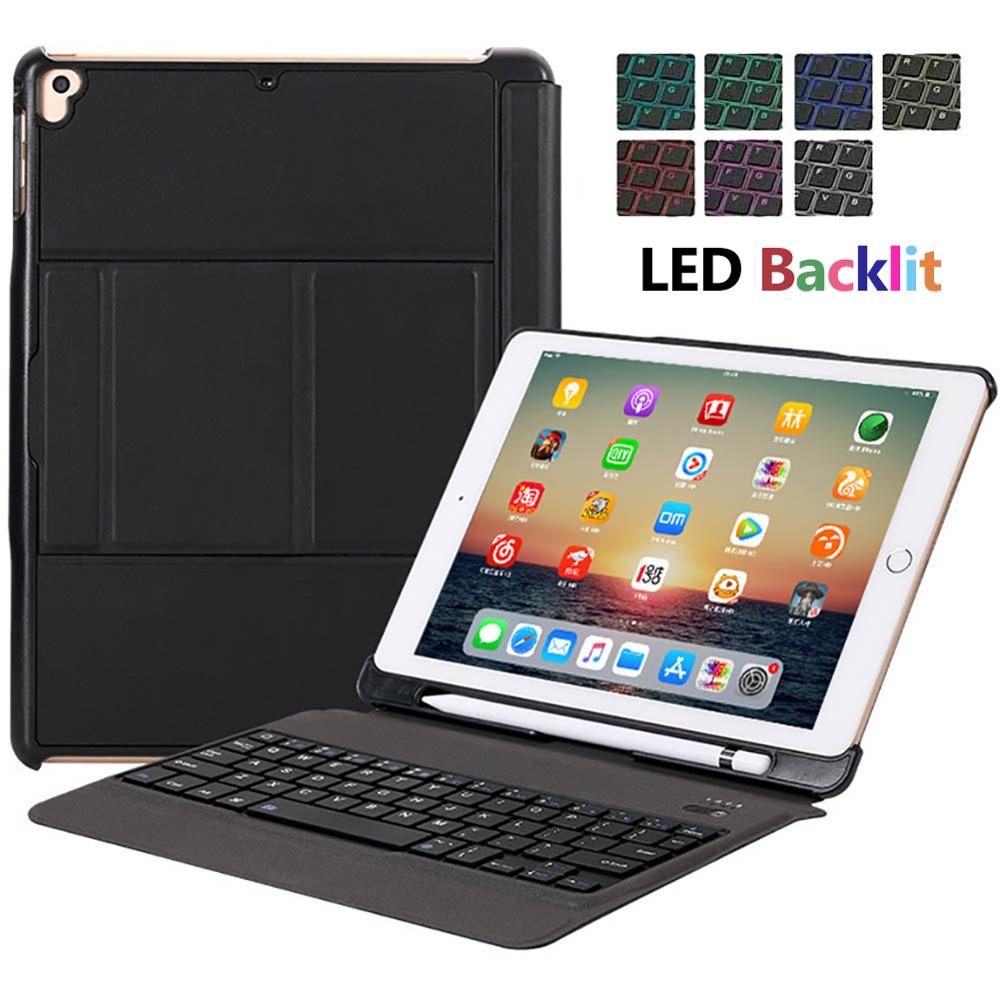 Backlit Detachable Keyboard for iPad 9.7 inch Air Air2 5th 6th 5 6 Case PU Leather Protective Cover for iPad Pro 9.7": Black-Backlit