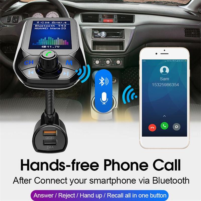 Chargeur allume-cigare bluetooth pour voiture à  mp3 lecteurs,  qc 3.0 port usb, kit mains libres pour véhicule, lecture de musique, prise pour appel téléphonique