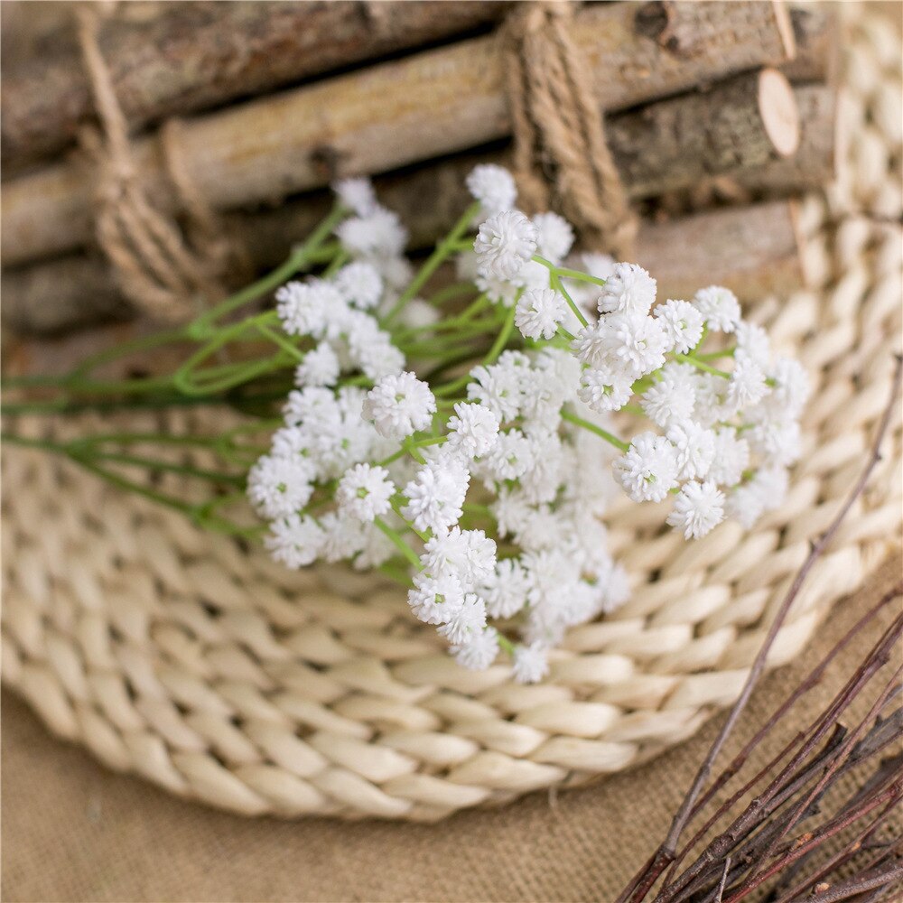 135 mini hoveder ægte følelse kunstig gypsophila bryllup dekoration fødselsdag gør det selv foto rekvisitter plast pu blomsterkrans: Hvid