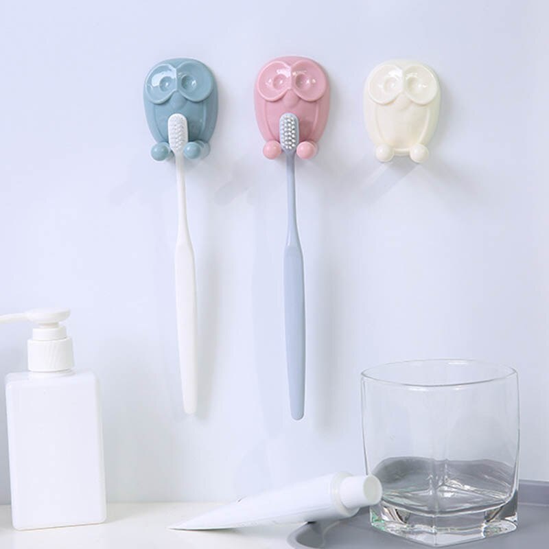 Autoadhesivo multifunción búho forma soporte para cepillos de dientes montado en la pared enchufe almacenamiento colgador baño accesorio pegar ganchos