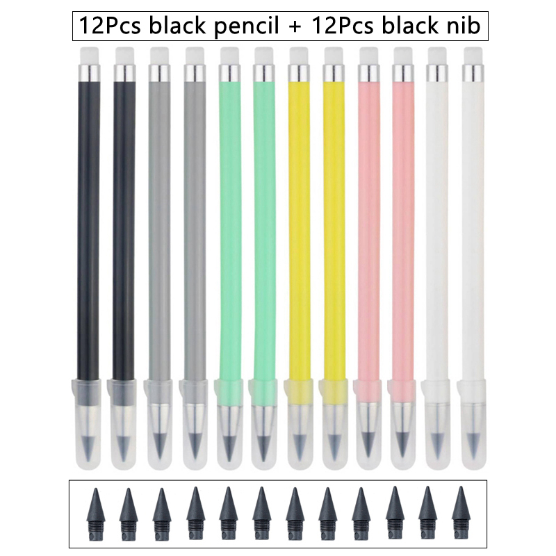 12 Colors Set Everlasting Pencil with Refill Unlimited Writing Pencils Eternal Erasable Pencil Pens for kids School Art Supplies: PURPLE