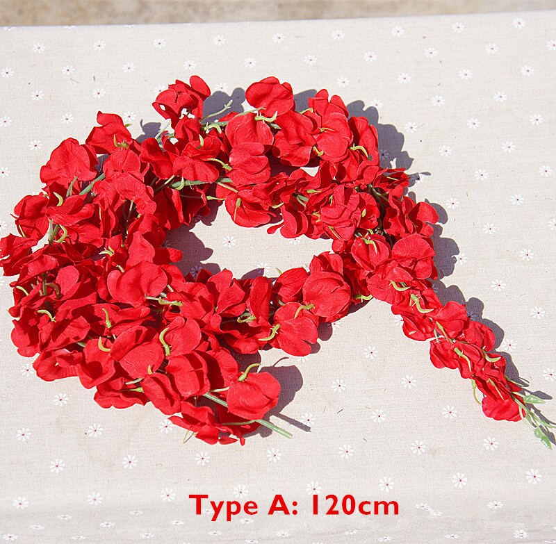 120cm długi sztuczny Wisteria kwiat winorośli jedwabiu hortensja rattan DIY ślub urodziny strona dekoracji ściany tło kwiaty: rodzaj A czerwony 120cm
