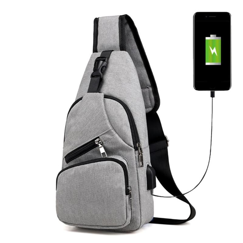 Sac de voyage en toile multifonction pour homme, sacoche de poitrine, chargeur USB, à bandoulière, sac à main pour téléphone