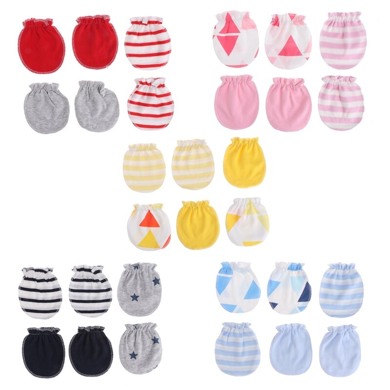 Soin bébé 3 paires bébé Anti rayures gants -né Protection visage coton Scratch mitaines belle