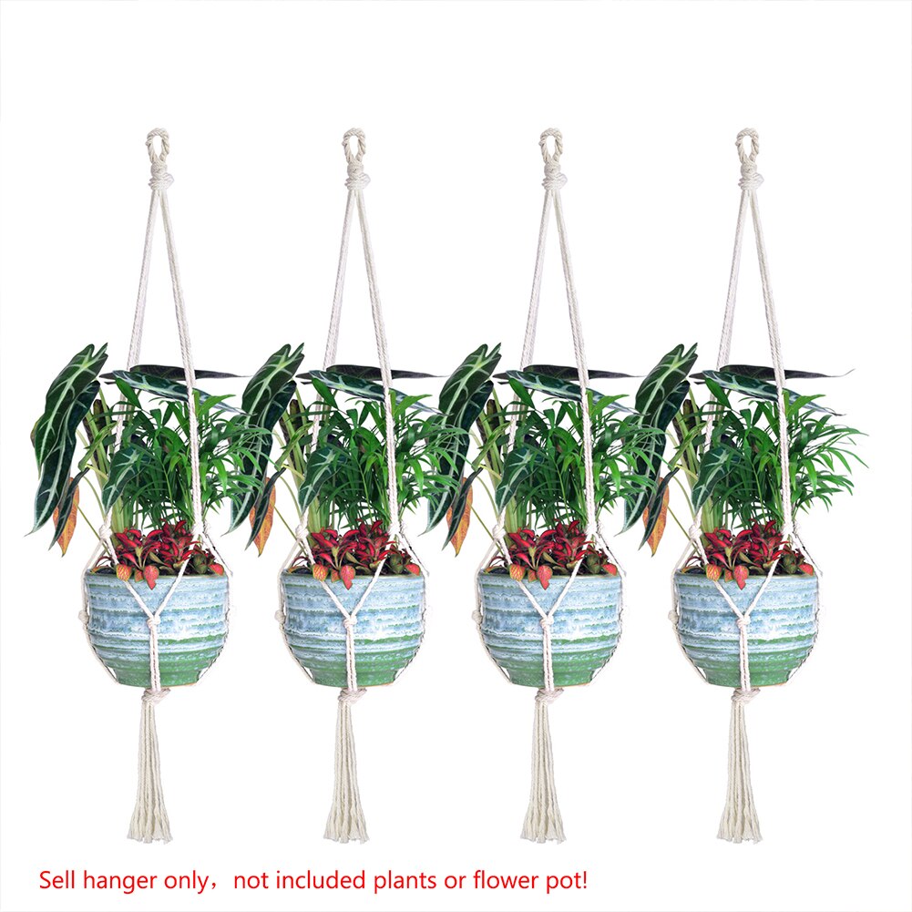 100%  katoenen geknoopte macramé plantenhangers, handgemaakte gevlochten touw bloempottenhouder, macramé hijstouw hangmand: S type 4 stuks