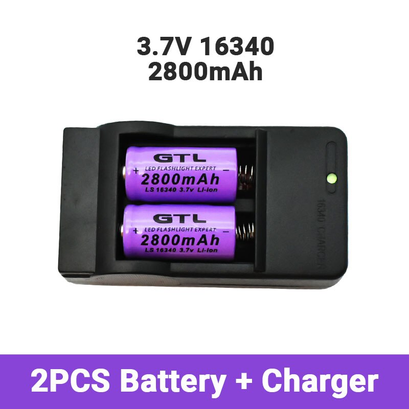 2800mAh Rechargeable 3.7V Li-ion 16340 Batteries CR123A Battery for LED Flashlight Travel Wall Charger 16340 CR123A Battery: white