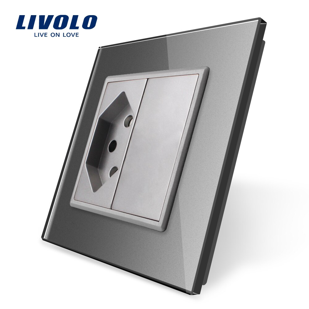 Livolo Standaard Swizss Socket, Grey Crystal Glass Panel, Ac 110 ~ 250V, 16A Stopcontact, 80Mm * 80Mm, Geen Logo: Grey