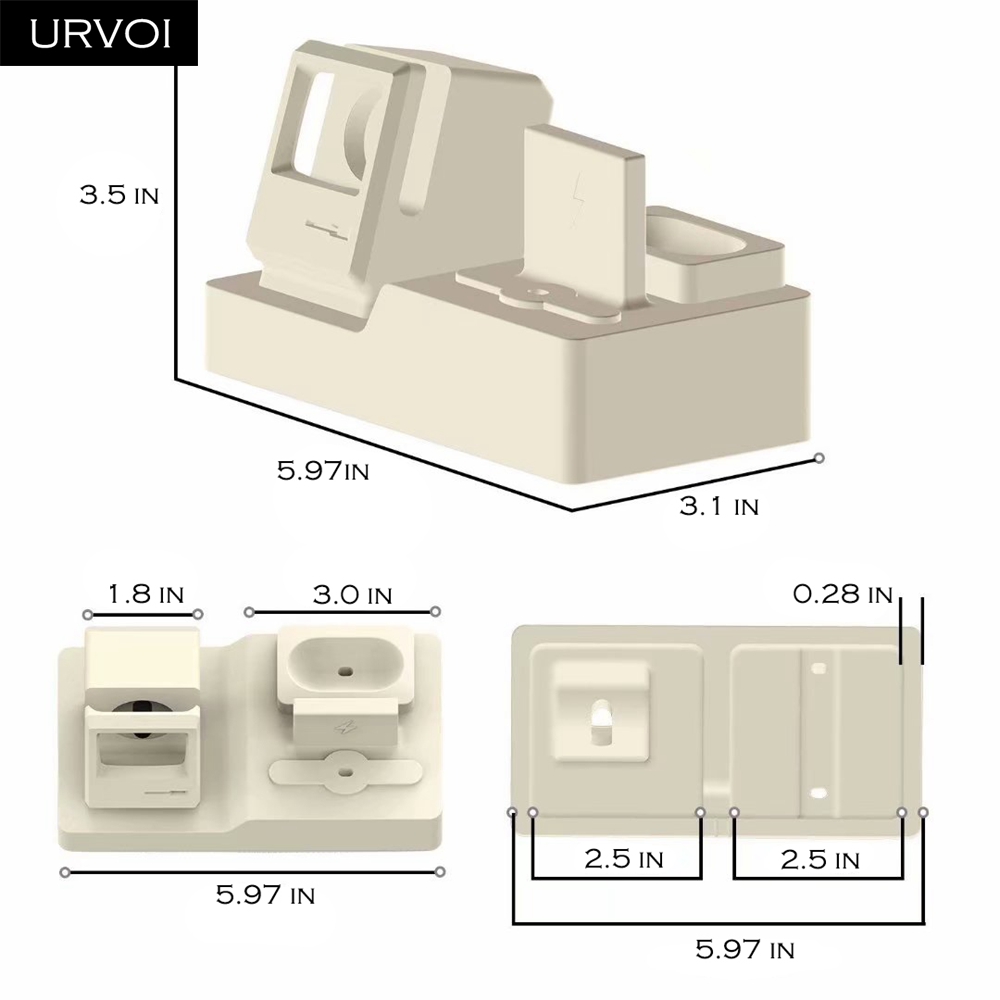 URVOI 3 in 1 Holder for Apple Watch series 5 4 3 2 1 iPhone stand watchOS keeper Airpods PC home charging dock silicone holder