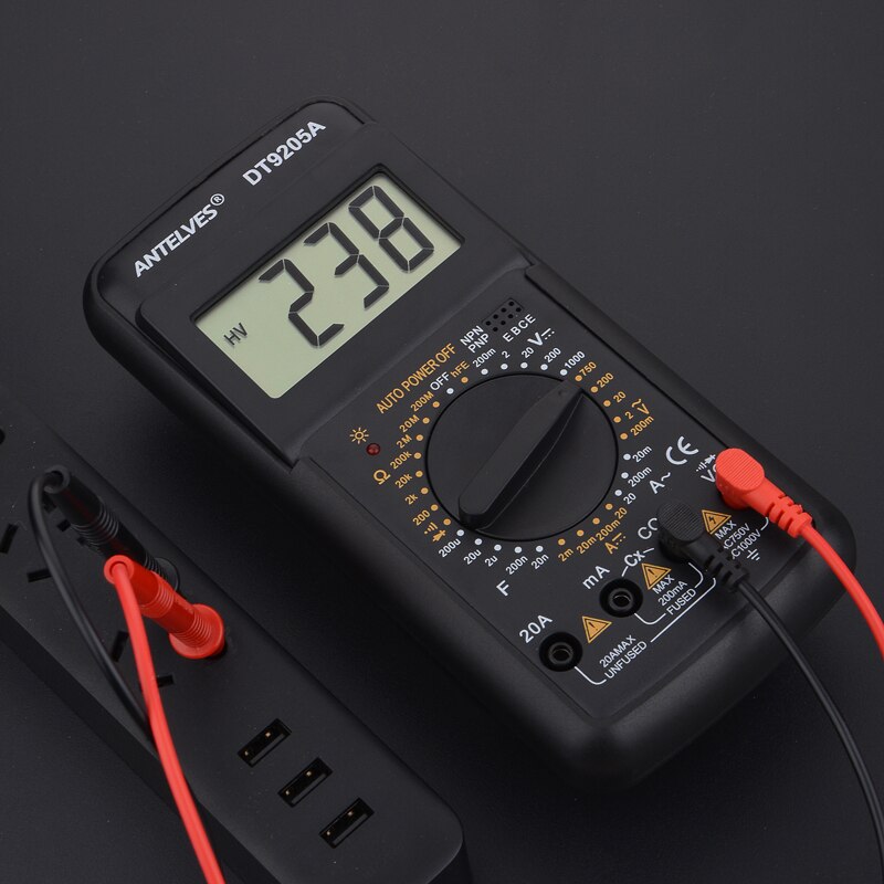 Digital Multimeter Tester Electrical Test Meter Voltmeter With Buzzer Resistance Capacitance Test Leads DT9205A