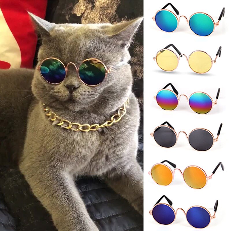 Pet Glasses Lovely Vintage Round Cat Sunglasses Reflection Eye Wear Glasses For Small Dog Cat Pet Photos Props Accessories