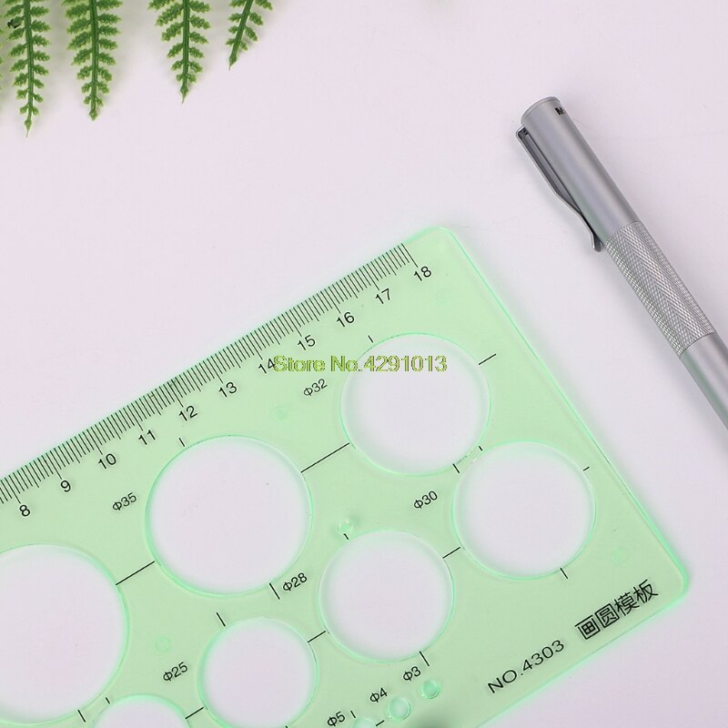 Green Plastic Circles Geometric Template Ruler Stencil Measuring Tool Students