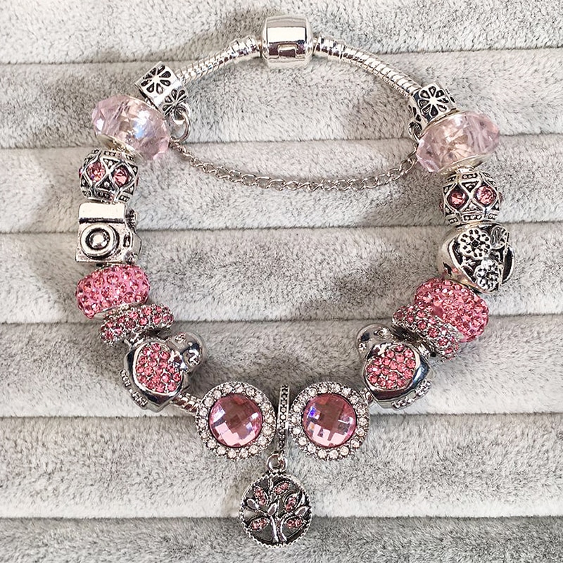 Braccialetti Con Ciondoli Dell'albero di Vita Del Pendente di modo Con Il Colore Rosa/rosso/blu Perline di Cristallo di Marca Del Braccialetto Per Le Donne Ragazze Migliori GIOIELLI regalo