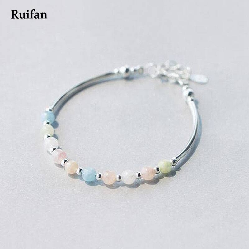 Ruifan coloré naturel Morganite Bracelet 925 en argent Sterling Bracelets pour femme femme à la argent 925 bijoux YBR009: Default Title