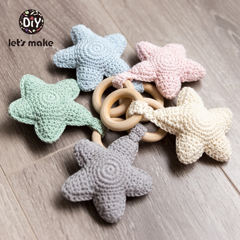 Laten we Baby Rammelaar Baby Bed Opknoping Rammelaars Speelgoed DIY Kerst Ster BPA Gratis 1PC Weven Haak Hout katoen Houten Ring