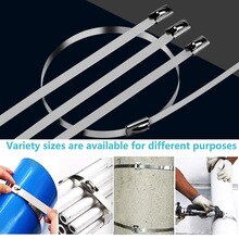 100 stuks 4.6 x 100/250mm roestvrijstalen kabelbinders met metalen ritssluiting en uitlaatwikkeling, gecoat en multifunctioneel vergrendelbaar