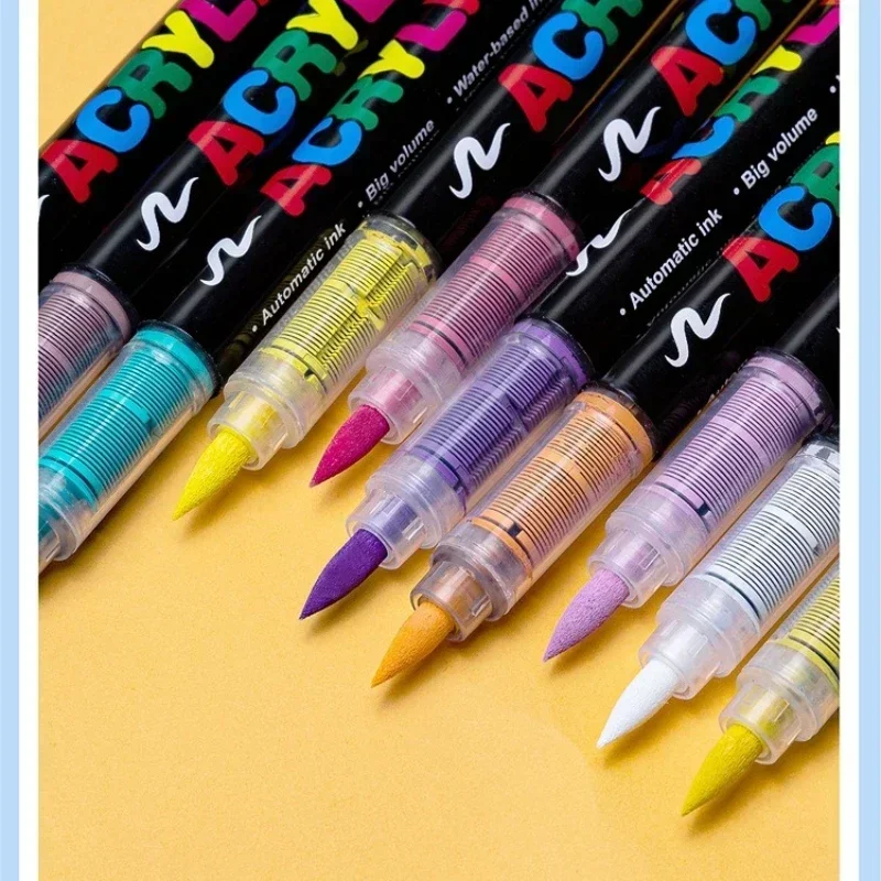 16 Colors Direct-liquid Acrylic Pens Paint Brush Marker Pen for Rock Painting Stone Ceramic Glass DIY Stationery Art Supplies