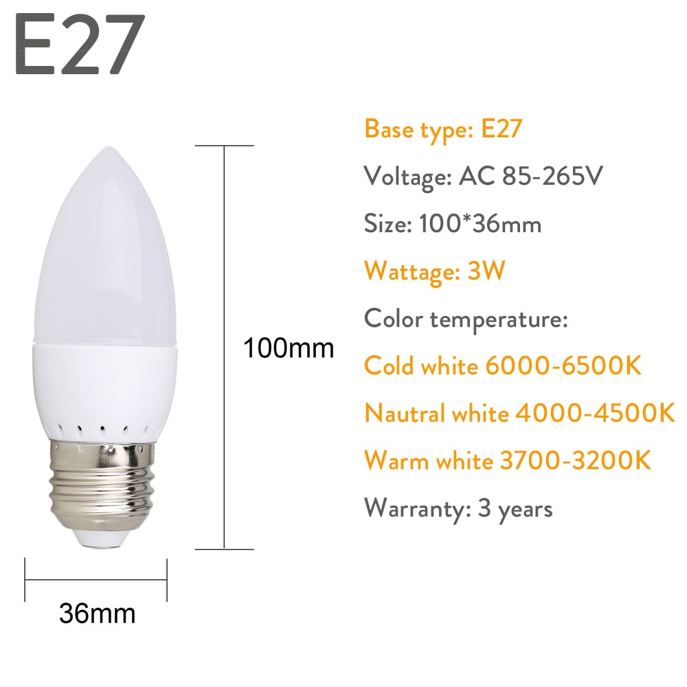 10 stks Led Kaars Lamp E14 E27 E12 B22 B15 110 v 220 v Spotlight Chandlier Kristallen Lamp Ampul Bombillas licht 3 w Vervangen 20 w Lamp