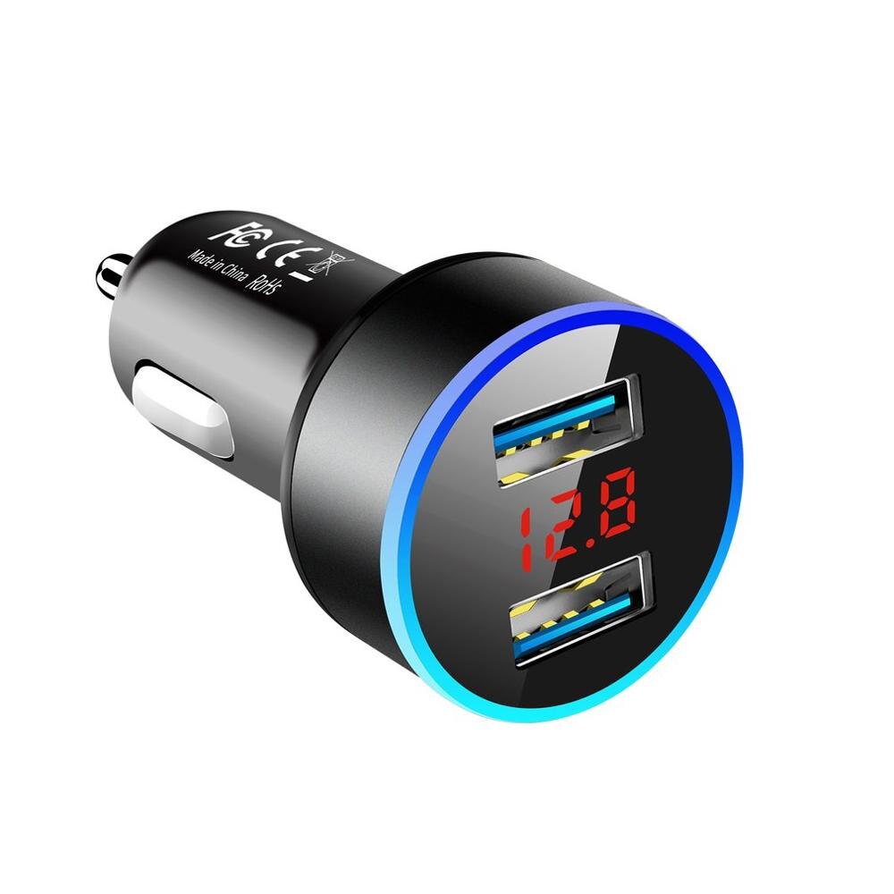 3.1A Dual USB Car Charger With LED Display Universal Mobile Phone Car Chargers Fast Charging Adapter: Black