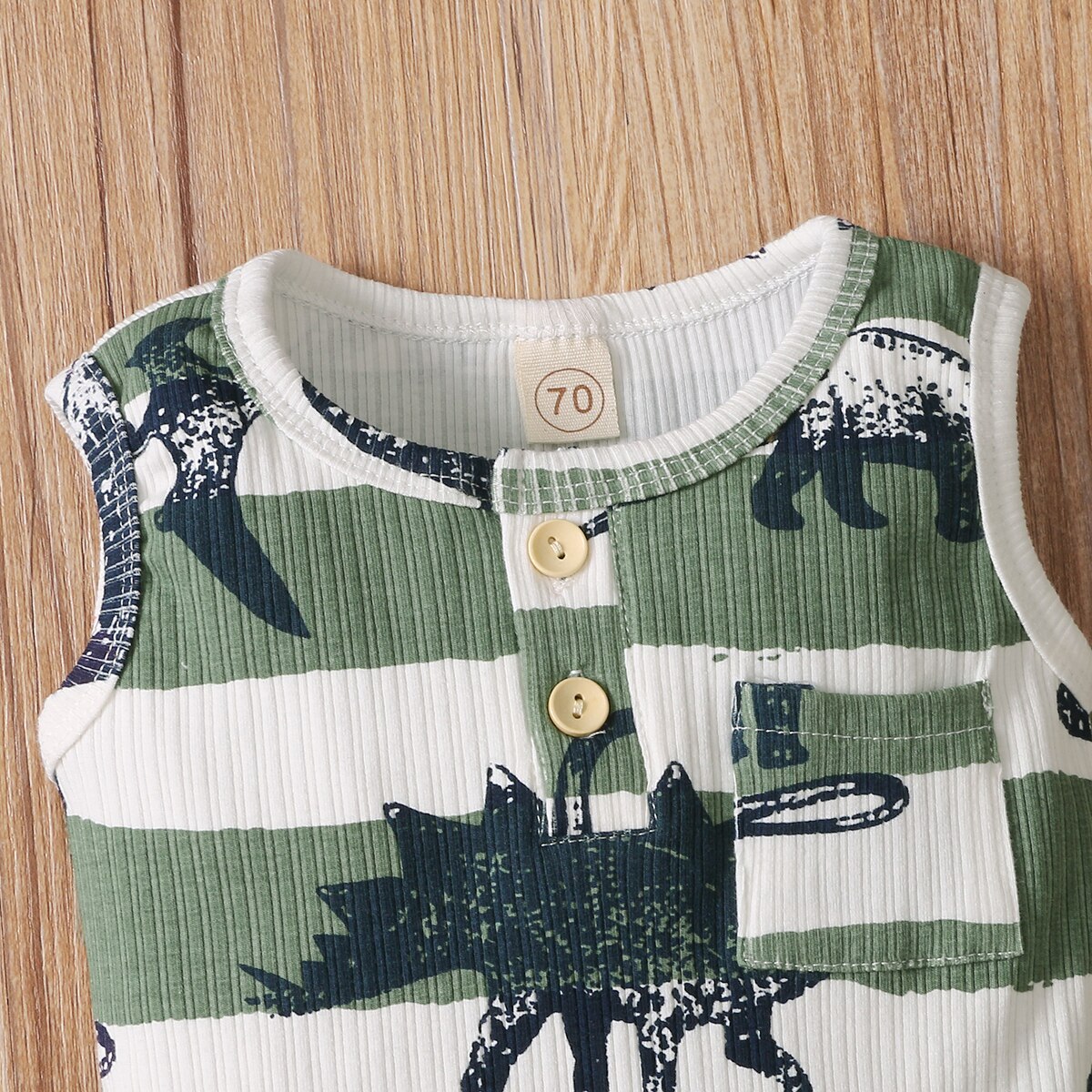 0-18M Infant Baby Boy Playsuit Summer Cartoon Dinosaur Striped Print Sleeveless Jumpsuit Romper Casual Cotton Outfit
