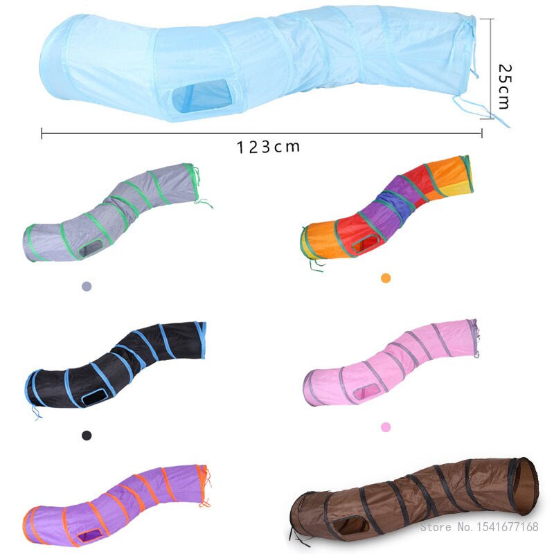 Tunnel pour chat arc-en-ciel en forme de S, en tissu Polyester pliable, canal pour chat, Dragon roulant, jouet pour animaux de compagnie, furet