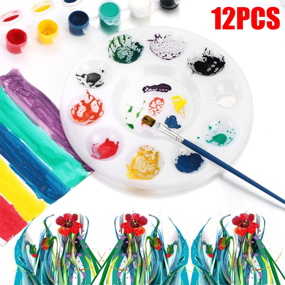 12 Stuks Plastic Art Witte Ronde Verf Palet Tekening Lade Makkelijk Schoon Voor Mengen Water Kleur Gouache Olie Diy Craft art Supply