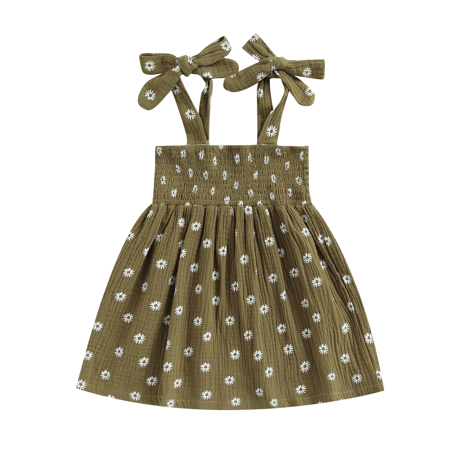 1-5Years Girls Casual Summer Dress, Floral Print Sleeveless Skirt with Tie-up Shoulder Straps Dresses: A / 12m