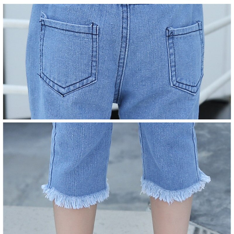 freundlicher Mädchen Kalb-länge Zerrissene Jeans Hosen Für Jugendliche Denim Jeans Für Mädchen 4 5 6 7 8 9 10 11 12 13 jahre Throusers