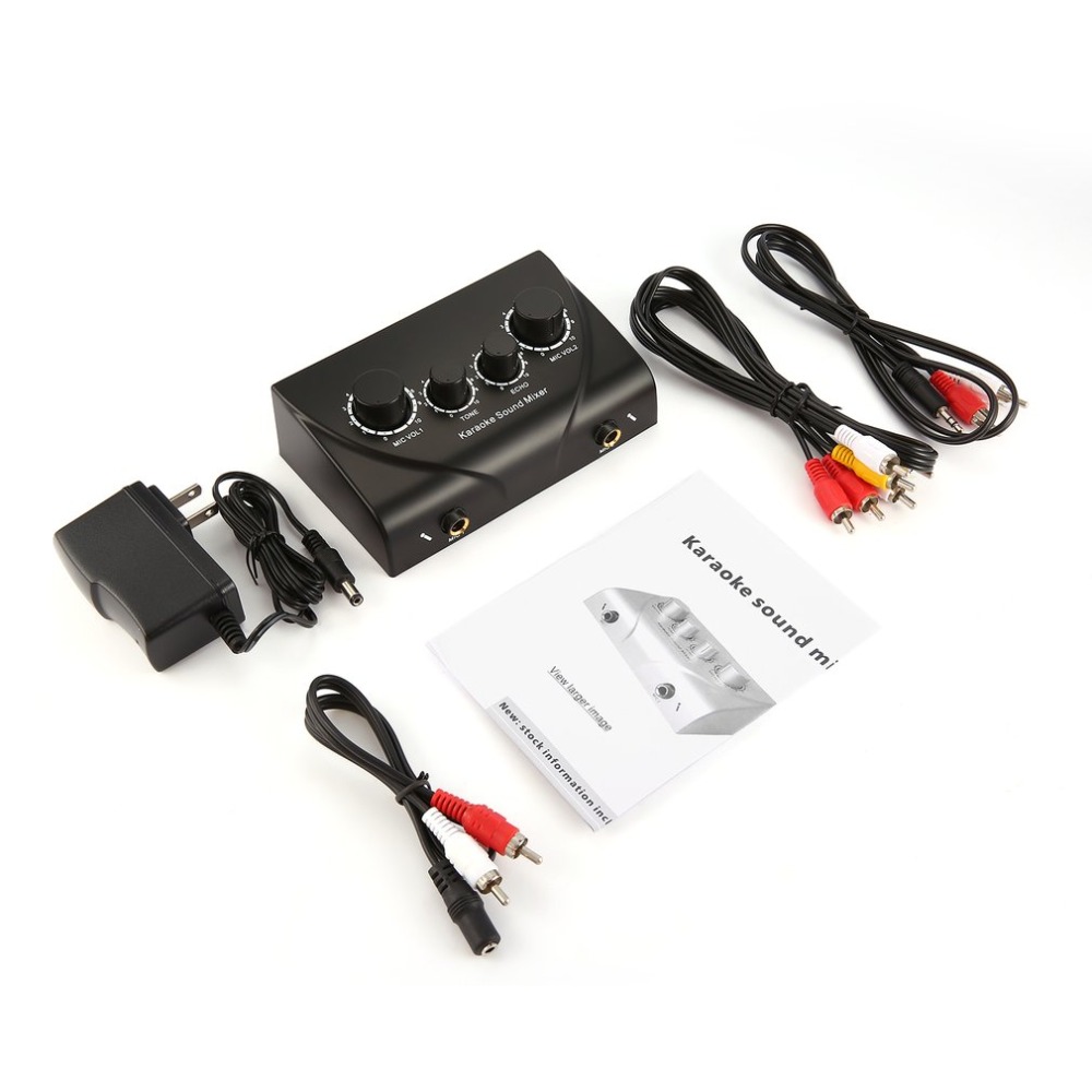 Draagbare Dual Mic Ingangen Audio Sound Mixer Voor Versterker &amp; Microfoon Karaoke Ok Mixer Black Us Plug Voor Bedrijf