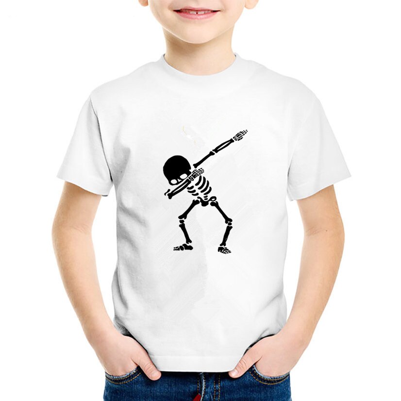 Sjovt danse-kranieprint baby drengetøj sommer kortærmet tynd t-shirt drenge t-shirt alder 1-10 børn t-shirt: Hvid / 10