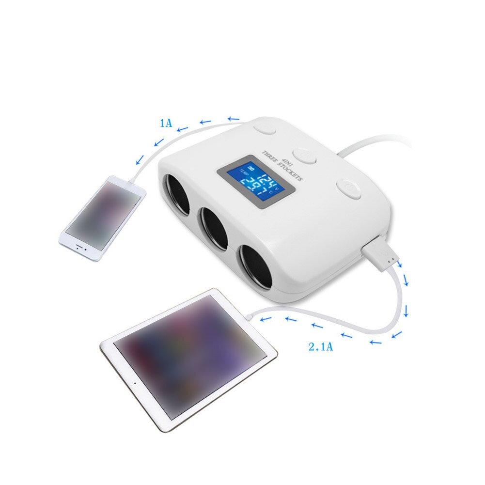 12V Autolader Ontsteker Dual Usb Car Charger Adapter Socket Schakelaar Voltage Display Met 1 Manier 3 Usb-poorten auto Accessoires