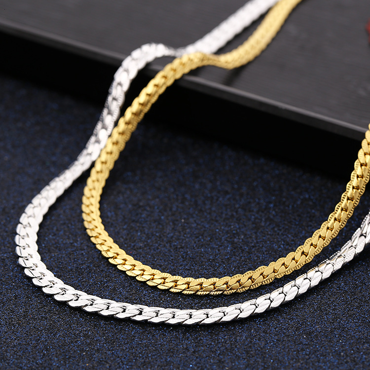 Fijne 925 Stamped Verzilverd 18K Gold 6Mm Chain Armbanden Neckalce Voor Vrouwen Mannen Mode Bruiloft Accessoires Sieraden sets
