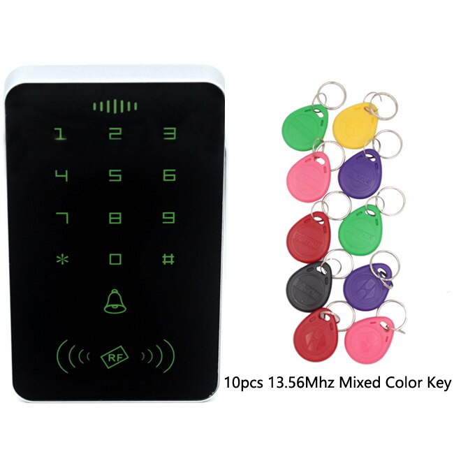 13.56Mhz RFID Access Keypad Door Lock Opener 1000 User Proximity Card Reader Backlight Access Redaer Wiegand Input: AC And 10 Color Key