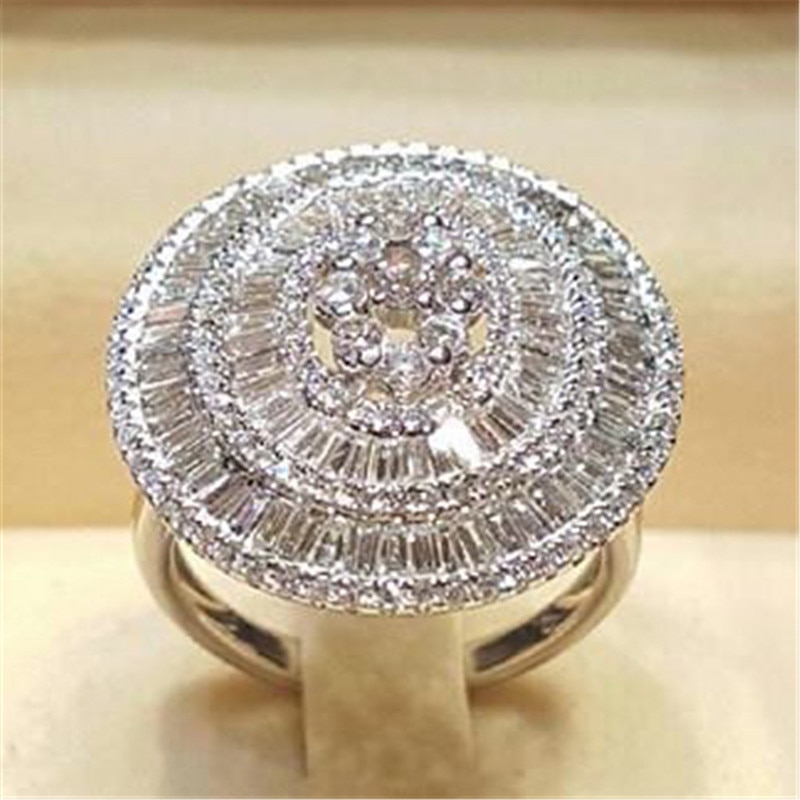Fuld zirkon runde ringe til kvinder vintage forlovelsesring kvindelige sølvfarvede smykker fingerring damer kvinder vielsesringe