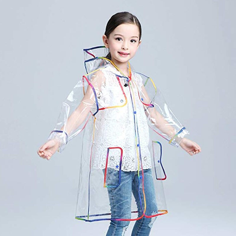 Transparante Regenboog Rand Kids Regenjas Waterdichte Eva Kinderen Regenjas Winddicht Regen Jas Poncho Hoed Kindergarden Regenkleding
