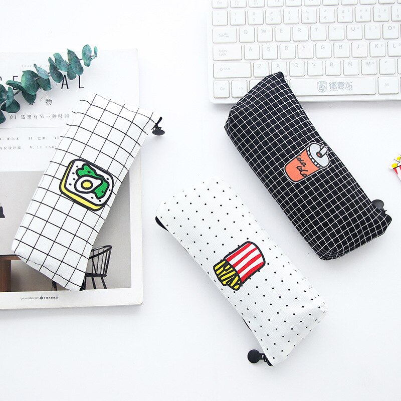 Preciosa cartuchera sencilla con estampado de pizza y patatas fritas, caja para lápices escolares para estudiantes, papelería para oficina