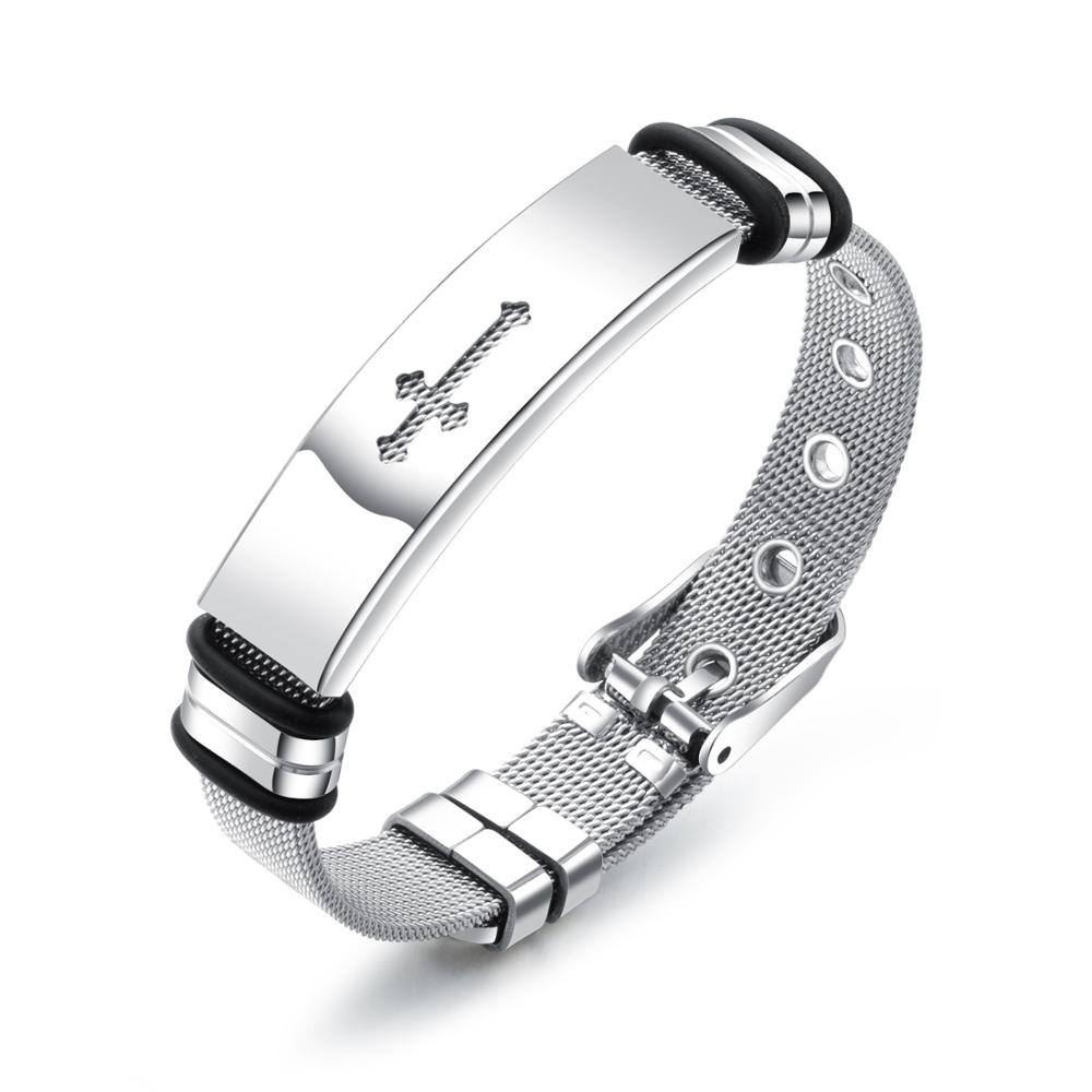 Eyeyoyo Business Staal Mesh Holle Persoonlijkheid Titanium Stalen Heren Armband: Silver