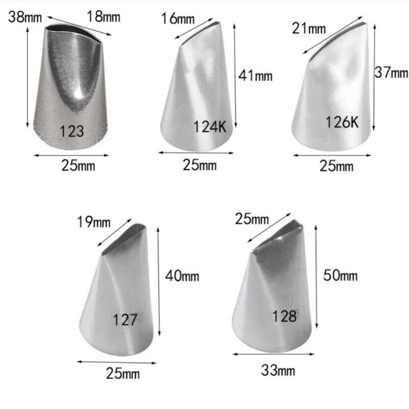 5Pcs #123 #124K #126K #127 #128 Rozenblaadjes Rvs Icing Piping nozzles Fondant Cake Decorating Pastry Tips Gereedschap Bakvormen: Default Title