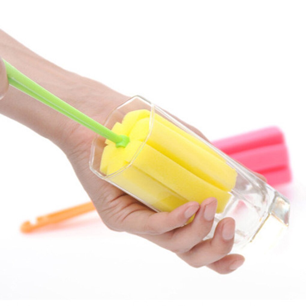 1PC Durable Tasse Flasche Weichen Schwamm Reinigung Werkzeug Pinsel Wäscher Mit Lange Griff Farbe Zufällig