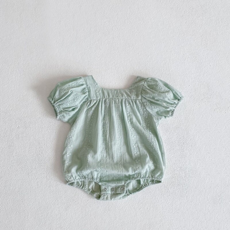 Body de algodón con cuello cuadrado para niña, mono de manga corta blanco, verde, albaricoque, ropa de niño E2045, novedad de verano 2022: green / 66cm 0-6Months