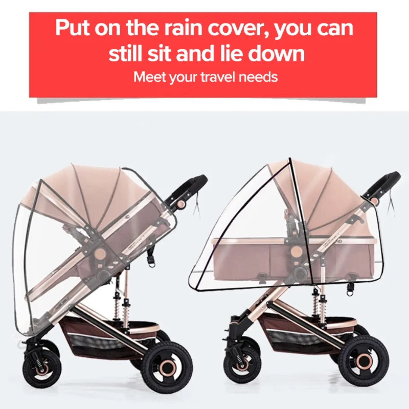 Universele waterdichte regenhoes voor kinderwagens Kinderwagenaccessoires Transparante stofkap Open ritssluiting Paraplu Regenachtig seizoen Waterdicht