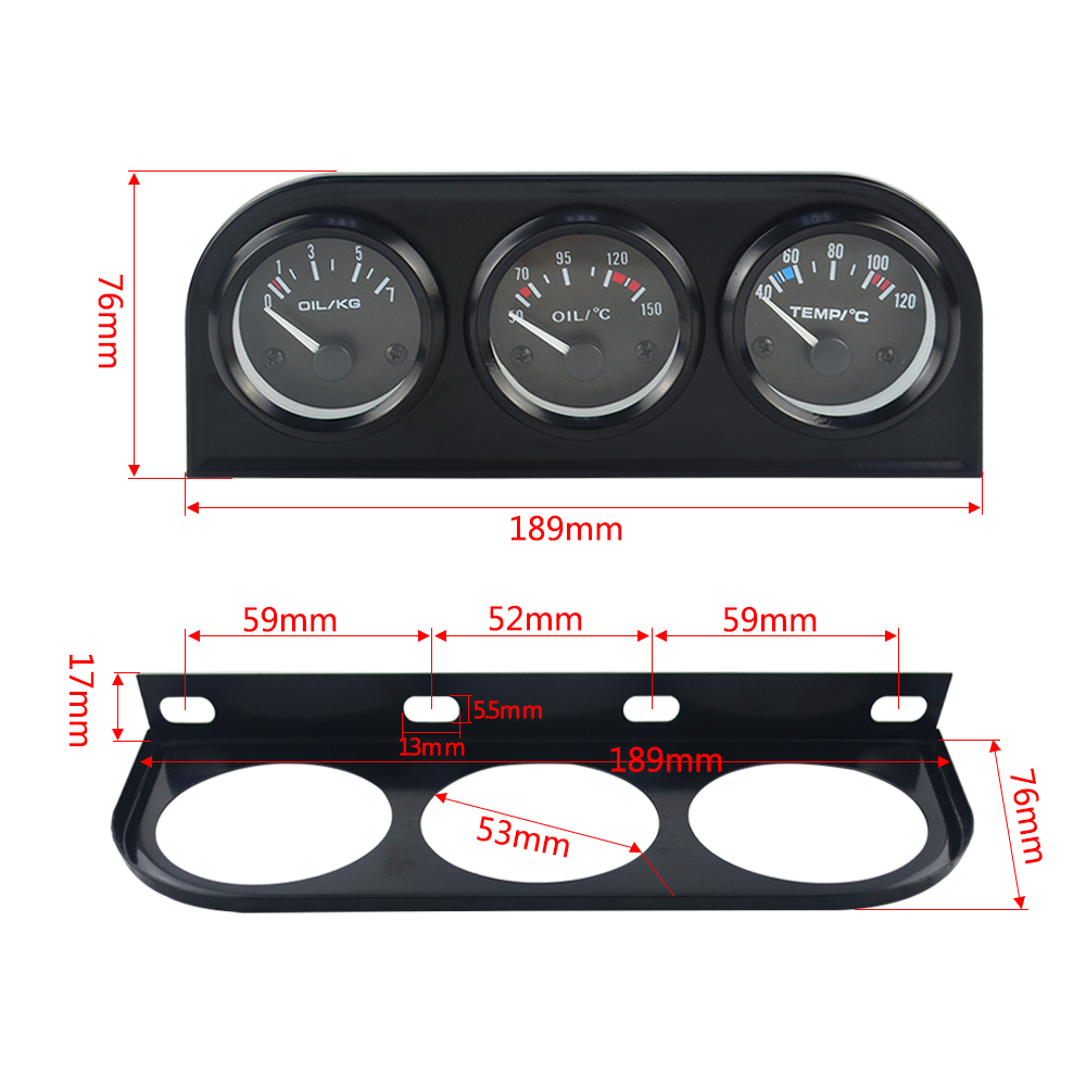 WLR RACING - 52mm Electrial Triple Kit(Voltmeter+oil Temp Gauge+Oil Pressure Gauge)Sensor Temperature Or Water Temperature Gauge