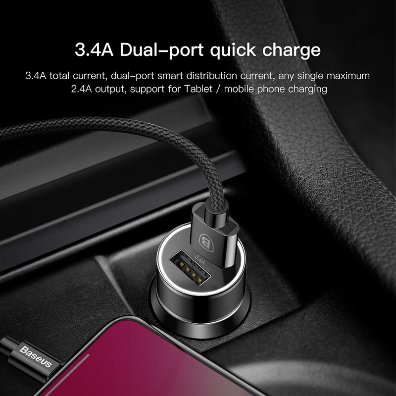 Baseus 36W Car Charger 3.4A Dual USB Fast Charging Universal Mobile Phone Type-C Cable Car Charger For Xiaomi For Samsung For iP