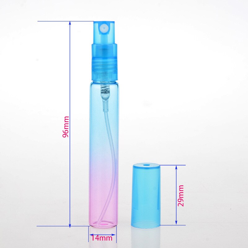 8ml mini draagbare kleurrijke glazen parfumflesjes met verstuiver, lege cosmetische containers voor reisvloeistofdispenserflesjes