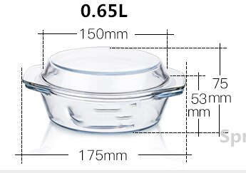 0.65/1/1.4l varmebestandigt hærdet glasskål husholdning gennemsigtig mikrobølgeovn med låg dobbeltører dampende suppeskål: 0.65l