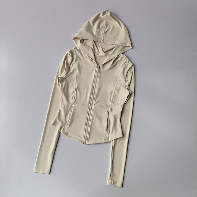 Women Yoga Jacket Long Sleeve Sports Tops Zip Fitness Shirt Winter Warm Hoodie Gym Top Activewear Running Coats Workout Clothes: XL / Beige