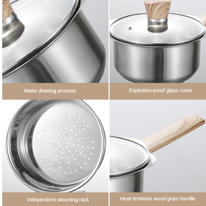 Stainless Steel Milk Pan Baby Cooking Pot with Steamer and Lid Nonstick Saucepan Quart Butter Warmer Household Cookware