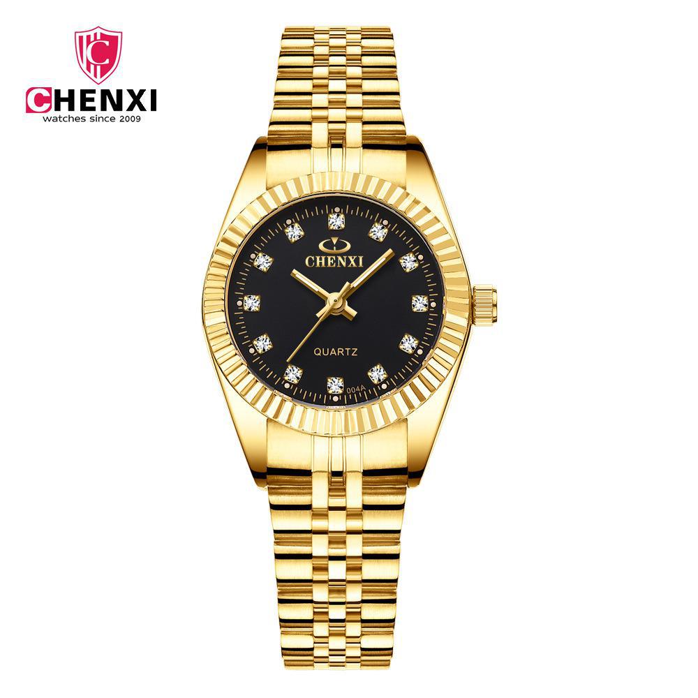 Chenxi-reloj dorado de cuarzo para hombre y mujer, cronógrafo de acero inoxidable, , 004a: Black For Lady