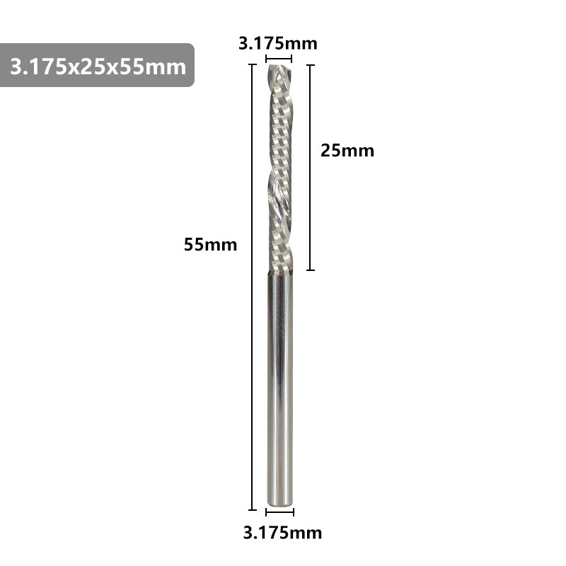 Xcan enkelt fløyte opp ned kutter 3.175mm skaft cnc ruter bit spiral slutt mølle karbid fresing kutter: 3.175 x 25 x 55l